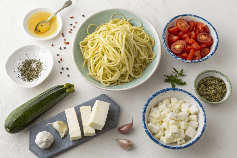 Zutaten für Feta-Nudeln mit Käse