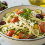 Mediterranen Nudelsalat in 20 Min zubereiten! Frisch, aromatisch & ideal für Sommer, Grillabend oder Büro. Entdecke dein perfektes Rezept.